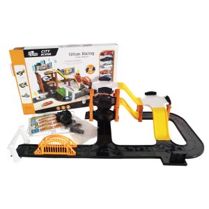 Pista con puentes con 6 autos y 57 piezas de 50 x 38 x 6.5 cm